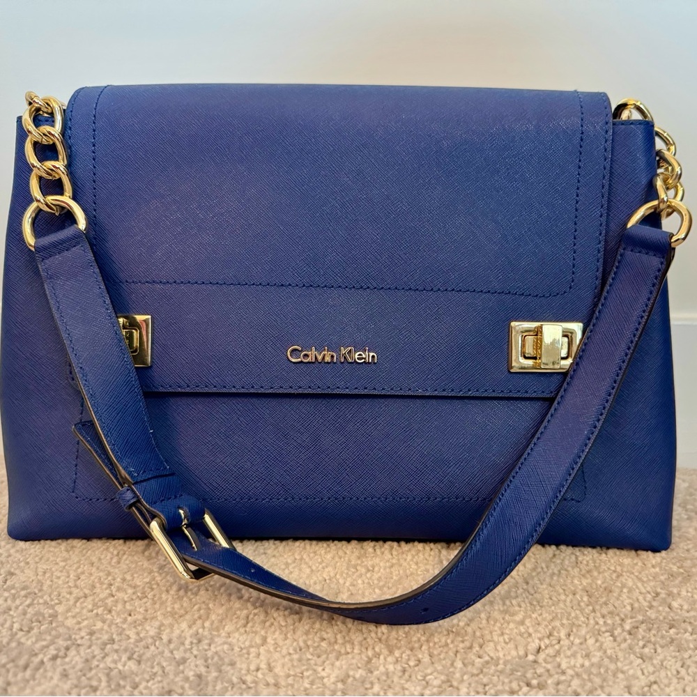 Calvin Klein Blue Shoulder Bag with Gold Accents